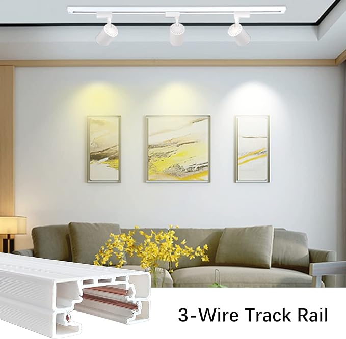 Bravsekai H Type Track Lighting Rails 2PCS 120V Single Circuit 3-Wire H Track Rail White 6.5 feet (3.26*2 Feet) with Wall Anchors and Screws Made of Flame Retardant Special PVC also Strength Guarantee