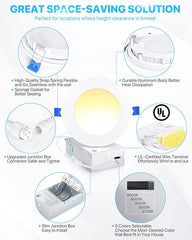 Ensenior 6 Pack 6 Inch Ultra-Thin LED Recessed Ceiling Light with Junction Box, 2700K/3000K/3500K/4000K/5000K Selectable, 12W 110W Eqv, Dimmable, 1050LM High Brightness - ETL and Energy Star