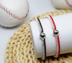 Handmade Braided Bracelets Baseball Gifts for Boys Adjustable Wristbands with Baseball Beads, Inspirational Baseball Bracelets for Girls Teens Adults (Red and Black 2PCS)