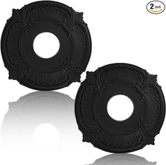 2 Pieces PU Ceiling Medallion Decorative Ceiling Fan Medallion Round Home Lighting Ceiling Medallion Ring for Light Fixtures Ceiling Fans Chandeliers, 12 OD x 3.5 ID (Black)