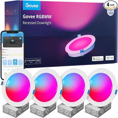 Govee Smart Recessed Lighting 6 Inch, Wi-Fi Bluetooth Direct Connect RGBWW LED Downlight, 65 Scene Mode, Work with Alexa & Google Assistant with Junction Box, 1100 Lumen, 4 Pack