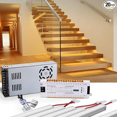 NookNova Intelligent Motion Sensor Cascading Style LED Stair Lighting Kit, 23.6 Inch (60 cm) Length Aluminum LED Light Bar for LED Stair Lights LED Step Lights(Warm White 3000K, 20 Stairs)