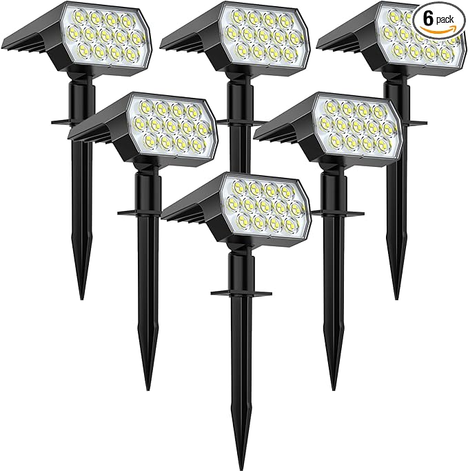 WELALO Solar Spot Lights Outdoor, [6 Pack/52 LED/3 Modes] 2-in-1 Solar Landscape Spotlights, Solar Powered Security Lights, IP65 Waterproof Wall Lights for Walkway Yard Garden Driveway(Cool White)
