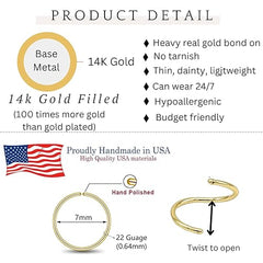 Small Gold Nose Ring Hoop for Women, Tiny Thin 14k Gold Filled Nose Piercing Hoop Jewelry 7mm 22G Visit the LUCKYJEWUS Store