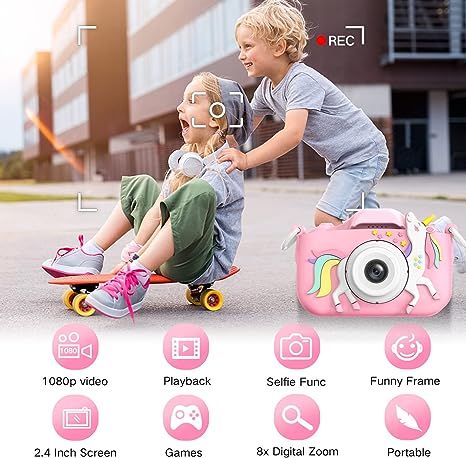 Goopow Kids Camera Toys for 3-8 Year Old Boys,Children Digital Video Camcorder Camera with Cartoon Soft Silicone Cover, Best Chritmas Birthday Festival Gift for Kids - 32G SD Card Included