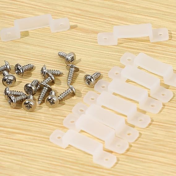 200 Pcs LED Strip Mounting Clips Strip Light Clamp Holder Mounting Brackets with 400 Pcs Screws Silicone LED Strip Light Double Side Fixing Clips for 10mm Wide Waterproof Strip Lights