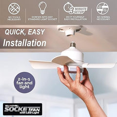 Socket Fan Cool Light E26/E27 Base, Cordless/Wireless with 15.75” Fan and 1,000 Lumen/5,000 Kelvin LED Bulb/Ceiling Fan Replacement for Bedroom, Living Room, Kitchen, Balcony