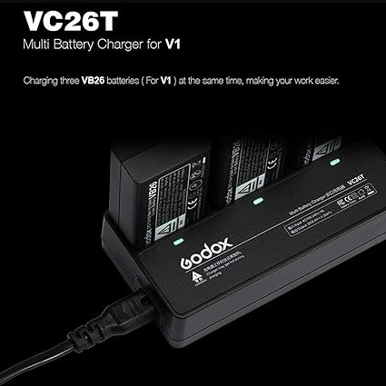 Godox VC26T Triple Battery Charger Kit for Godox V1 V1-C, V1-N, V1-S, V1-F, V1-P, V1-O Flash Speedlite