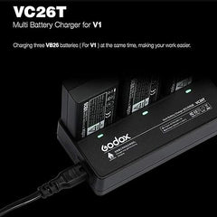 Godox VC26T Triple Battery Charger Kit for Godox V1 V1-C, V1-N, V1-S, V1-F, V1-P, V1-O Flash Speedlite