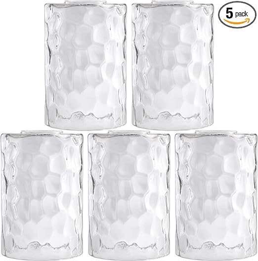 Rivqahra 5 Pack Clear Hammered Glass Lamp Shade Replacement Globe & Cover for Lighting Fixture, 6" Tall, Water Ripple Cylinder Glass Shade for Chandelier Pendant Light Wall Sconces, 1-5/8 inch Fitter