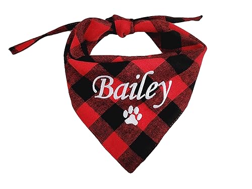 Plaid Bandana Personalized, Embroidered, Buffalo Plaid, Custom Pet Neckwear