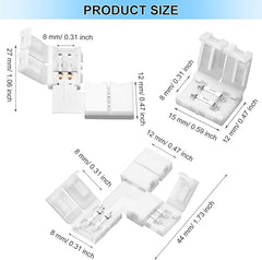 40 Pieces 2 Pin LED Strip Connectors Lights Connector T Shape L Shape Gapless Solderless Connectors LED Adapter Light Extension Connectors for 3528 2835 SMD RGB LED Strip Light (8 mm)