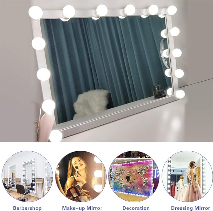 SICCOO Makeup Vanity Lights for Mirror, Hollywood Style LED Vanity Mirror Lights with 14 dimmable Bulbs, USB Cable, White