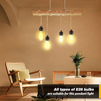 LYOOWNG Plug in Pendant Light Cord, Farmhouse Pendant Lighting Kit, 15FT Hemp Rope Plug in Hanging Light Cord Kit with On/Off Switch, E26 E27 Light Socket Cord for Hanging Light