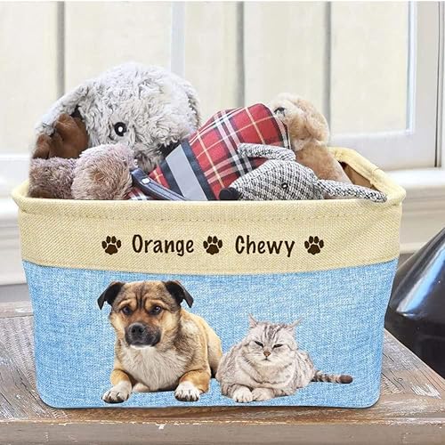 Personalized Dog Toy Box Storage Custom Dog Basket with Pet's Name Cat Dog Toy Storage Gift for Dog Lovers (Grey)