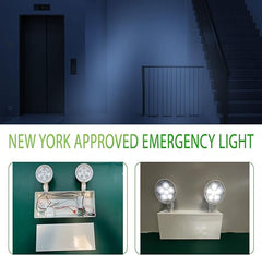 Garrini New York Certified LED Emergency Light, White Housing with Backup Battery, Two Adjustable Lamps Heads, 120-277V, Commercial Grade, Fire Resistant, UL Certified NYC-100 (2 Heads)