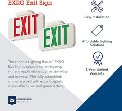 Lithonia Lighting EXRG EL M6 Contractor Select Lighting Basics Thermoplastic LED Exit Light, Switchable Red/Green, Ni-MH Backup Battery, White