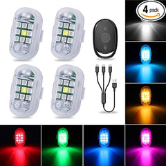 LECART Wireless Strobe Lights with Remote 7 Colors Battery Powered Anti Collision Lights High Brightness Car Drone Bike Motorcycle Strobe Lights Rechargeable LED Safety Warning Light 4 Pcs