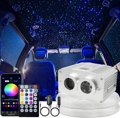 AZIMOM Dual Port 16W Twinkle Bluetooth Fiber Optic Lights Star Ceiling Light Kits Mixed860pcs*13.1ft Fibers Strands Sound Activated RGBW APP/Remote Light Engine for Car Home Starlight Headliner Decor