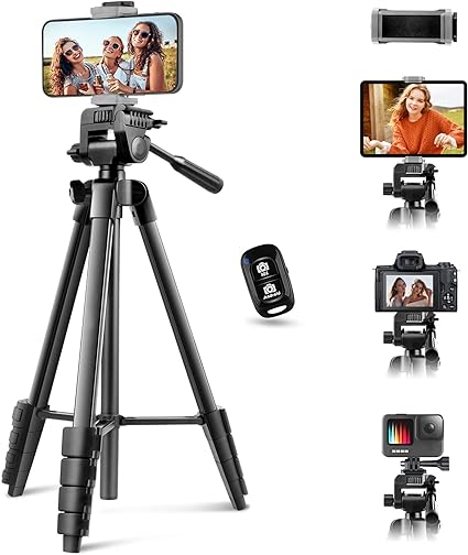 64” Phone&Tablet Tripod, Aureday Cell Phone Tripod for iPhone with Wireless Remote and Phone Holder, Extendable iPad Tripod Stand for Video Recording/Makeup/Live Streaming