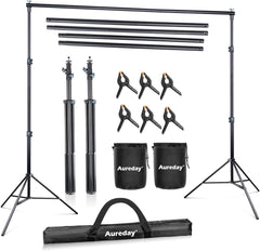 Aureday Backdrop Stand, 10x8.5ft Adjustable Photo Backdrop Stand for Parties, Heavy Duty Background Stand with Travel Bag, 6 Backdrop Clamps, 4 Crossbars, 2 Sandbags for Wedding/Decorations/Photoshoot