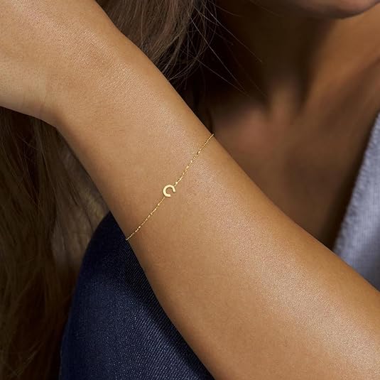 Dainty Gold Initial Bracelets for Women, 14K Gold Plated Dainty Personalized Gold Bracelets Initial Bracelets for Women Teen Girls Jewelry Chain Bracelets for Little Girls Jewelry Gifts