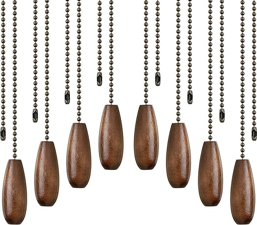 8 Pieces Ceiling Fan Pull Chains Extender Wooden Pendant Pull Chain Extension for Ceiling Light Lamp Fan Chain (Walnut Color)