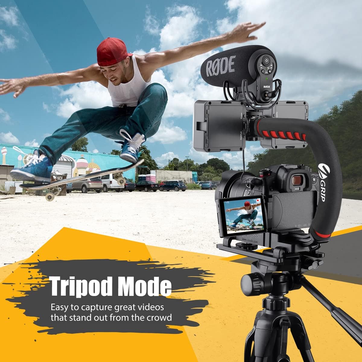 Zeadio Video Action Stabilizing Handle Grip Handheld Stabilizer with Hot-Shoe Mount for Canon Nikon Sony Panasonic Pentax Olympus DSLR Camera Camcorder