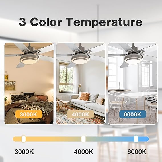 warmiplanet Ceiling Fan with Lights Remote Control, 52 Inch, Brushed Nickel (5-Blades)