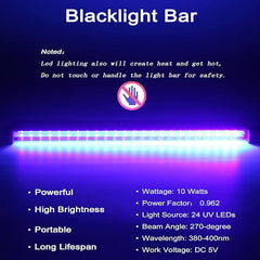 GREENIC Led Black Light Bar, 10W 1ft USB UV Blacklight Tube, Glow in The Dark Party Supplies for Halloween Decorations, Room, Body Paint, Poster, Urine Detection, 2 Pack