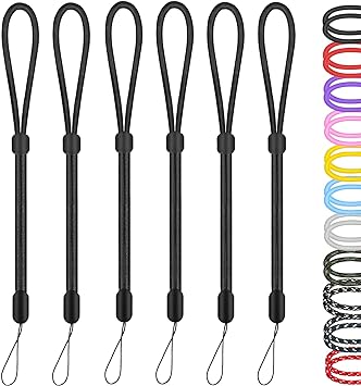 Hand Wrist Strap Lanyard, 6 Pack 9.5inch Adjustable Nylon Wristlet Straps Keychain String for Cell Phone Case Holder, AirPods Pro 2 2022, Camera, Key, GoPro, USB Drive, Ski Glove(Black)