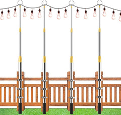 Lechansen 4pack Strings Light Poles for Outside,Adjustable Patio Lights Pole 3.8ft to 9.8ft,Outdoor Garden Backyard Parties Wedding Hanging Lighting,Waterproof Stainless Stand for Fence/Post/Deck