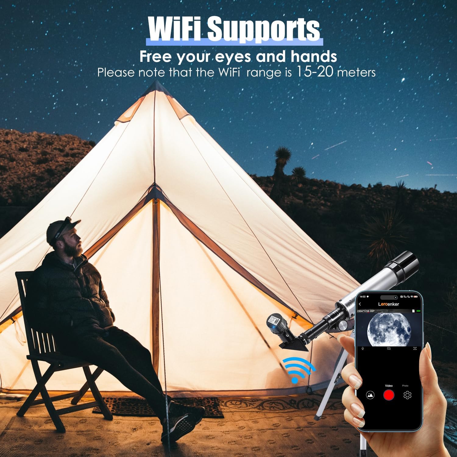 WiFi Telescope Eyepiece Camera - 32GB Wireless Digital Telescope Camera Electronic Eyepiece for 25mm-50mm Scopes, Accessory for Telescopes, 2K Video Recording, 4MP Photos