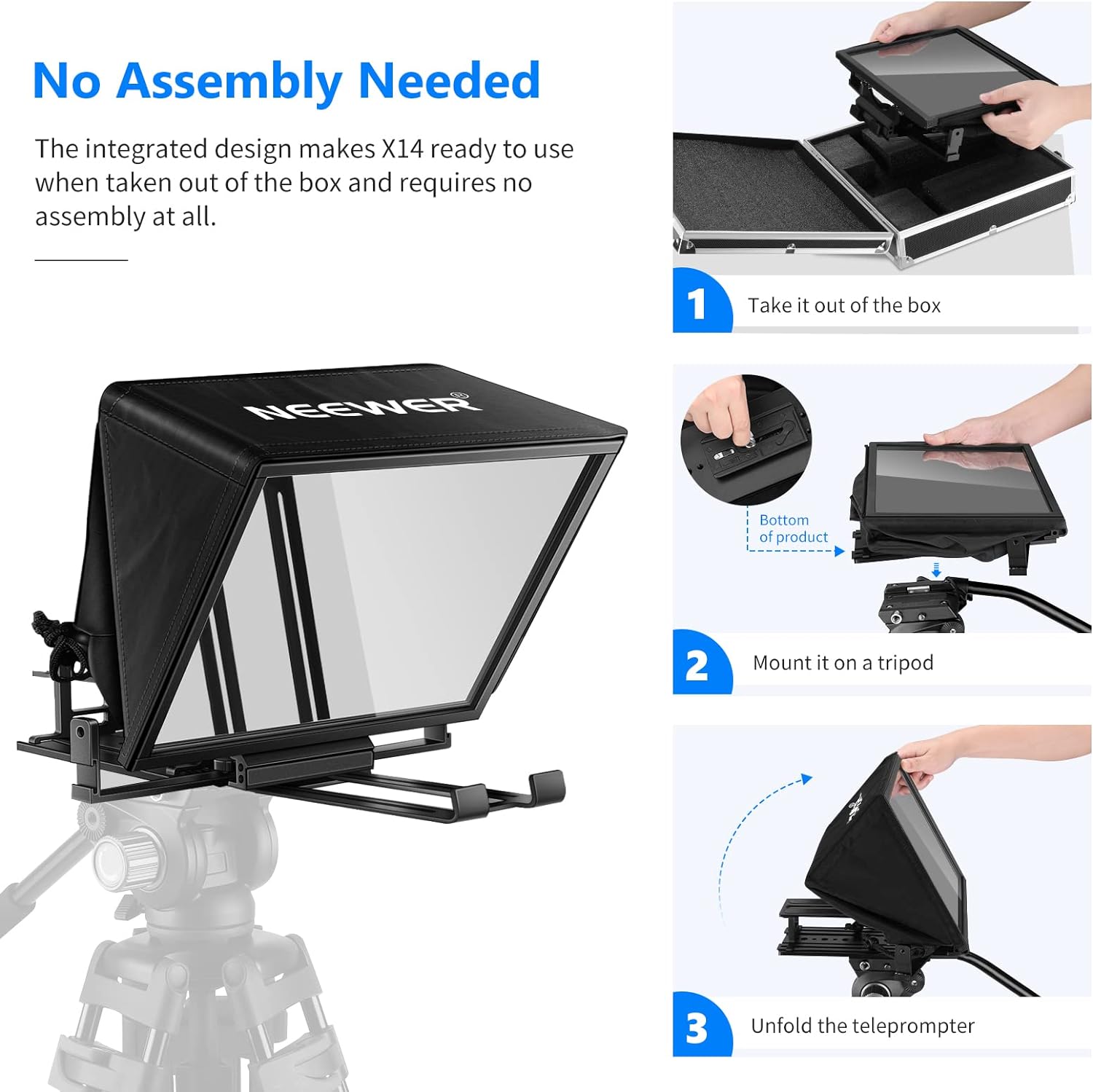 NEEWER Teleprompter X14 with RT-110 Remote & APP Control (Bluetooth Connection via NEEWER Teleprompter App), Portable No Assembly Compatible with iPad Android Tablet, Smartphone, DSLR Camera