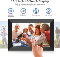 MaxAngel Digital Picture Frame 10.1 Inch WiFi Electronic Photo Frame 32GB Storage SD Card Slot Desktop IPS Touch Screen HD Display Auto-Rotate Slideshow Share Videos Photos Remotely Via App