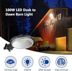 LED Barn Light, Dusk to Dawn Outdoor Lighting with 100W 10000LM 5000K Daylight, IP65 Waterproof Outdoor Security Flood Lights for Garage Yard Street Warehouse Use