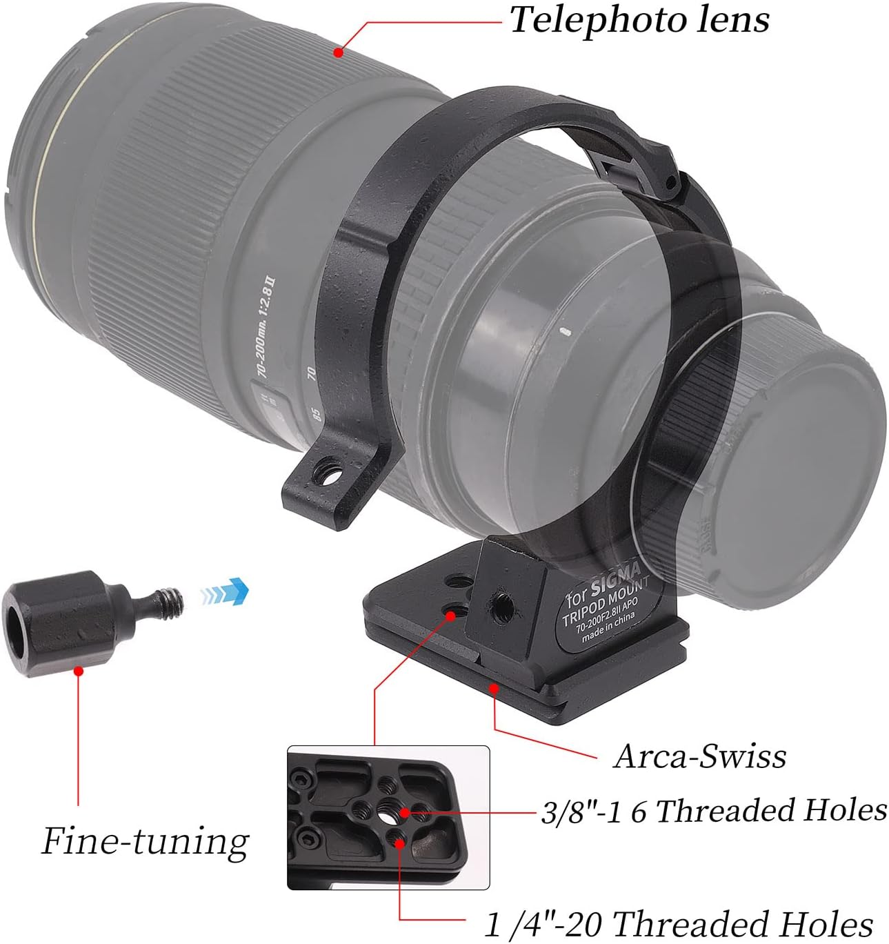 Foto4easy 71mm Tripod Collar Mount Ring for Sigma APO 70-200mm F2.8 II EX DG Macro HSM