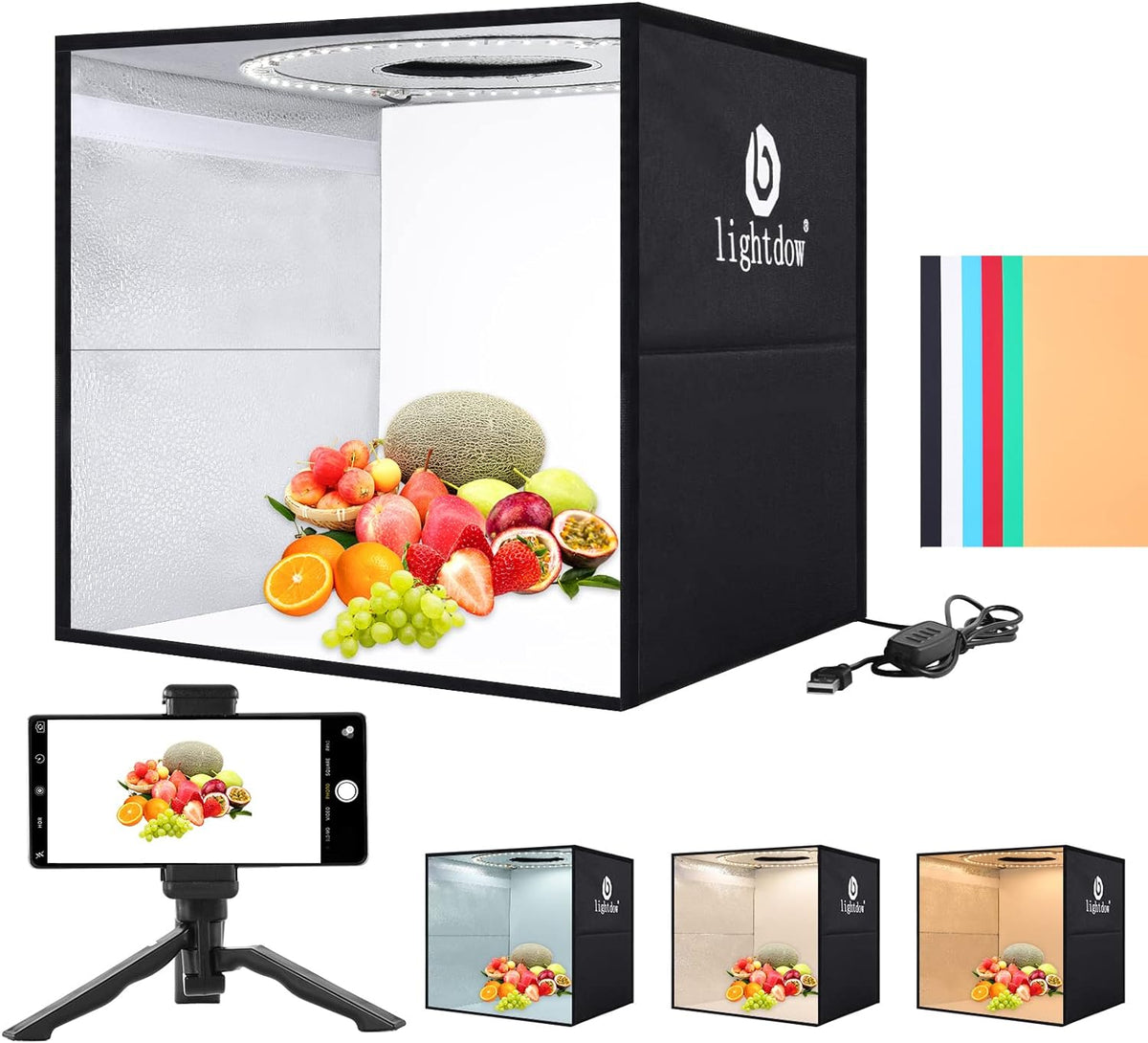 Lightdow Photo Studio Light Box Kit: Portable, Dimmable, and Versatile with 120pcs LEDs & 6 Backdrops for Professional Product Photography