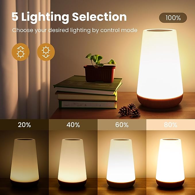 THAUSDAS Night Light, Dimmable Touch Lamp for Bedroom, Portable Table Bedside Lamp, 5 Brightness & 13 RGB Colors, Night Lights for Bedroom/Baby Nursery/Bathroom/Hallways/Living Room