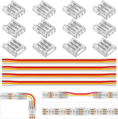 BTF-LIGHTING 3 Pin 10mm 0.39in Width Transparent Connector Kit 8pcs Corner Connector 4pcs Gapless Solderless Connector 4pcs 5.9in Long 22AWG Extension Wires Support WS2812B WS2811 SK6812 SMD LED Strip