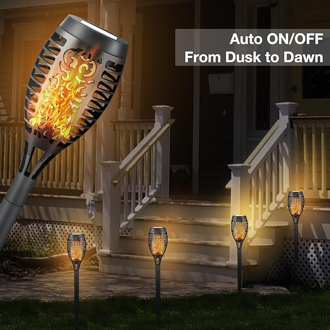 Liveasily 4 Pack Led Solar Torch Light with Flickering Flame Outdoor Waterproof Halloween Decorations, Solar Torches Stake Lights, Auto On/Off Solar Garden Lights Decorations