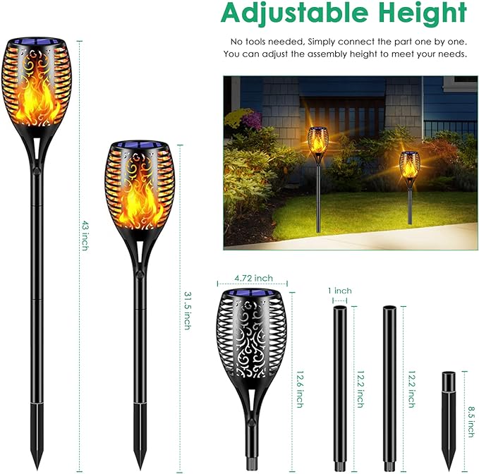 TomCare Solar Outdoor Lights 99 LED Higher & Larger Flickering Flame Solar Torch Lights 43" Waterproof Outdoor Lighting Solar Powered Pathway Lights Christmas Decorations for Garden Patio Yard, 4Pack