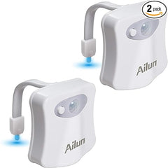 Toilet Night Light 2Pack by Ailun Motion Sensor Activated LED Light 8 Colors Changing Toilet Bowl Illuminate Nightlight for Bathroom Battery Not Included Perfect with Water Faucet Light