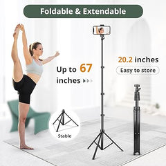 Eicaus Adjustable 67'' Cell Phone Tripod with Remote Control - Versatile Selfie Stick Tripod for Live Streaming, Vlogging, and More - Compatible with iPhone, Android, GoPro, Cameras Black