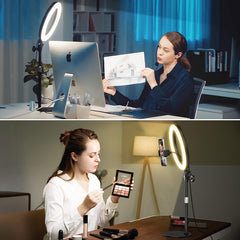 Desk Ring Light with Stand for Computer Zoom Meetings - 10.5'' Desktop Ring Lights with Phone Holder for Laptop Video Conference Lighting, Online Video Call, Video Record, Podcast, Live Streaming