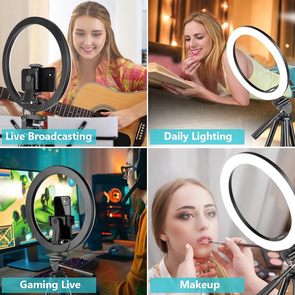 Sensyne 12'' Ring Light with 50'' Extendable Tripod Stand, LED Circle Lights with Phone Holder for Live Stream/Makeup/YouTube Video/TikTok, Compatible with All Phones