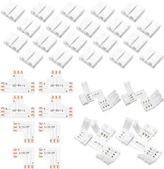 28 Pieces 3 Pin LED Connector LED Strip Connector 10 mm Solderless LED Light Connector L Shape LED Lights Extension T Shape Solderless LED Adapter Connectors for WS2811 WS2812B SK6812 LED Strip