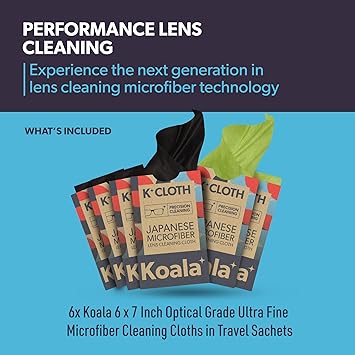 Koala Lens Cleaning Cloth | Japanese Microfiber | Glasses Cleaning Cloths | Eyeglass Lens Cleaner | Eyeglasses, Camera Lens, VR/AR Headset, and Screen Cleaning | Black & Green (Pack of 6)