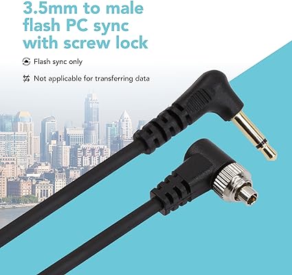 Foto&Tech 3.5 mm to Male Flash PC Sync Cable, 14 Inch Coiled Cord with Screw Lock, Compatible with Nikon Canon and Most DSLR Cameras PocketWizard Plus III Plus II Mini Phone PC1 (1 Piece)