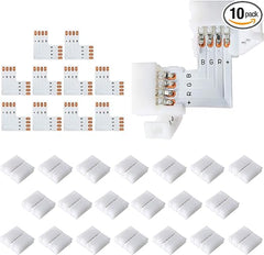 JACKYLED L Shape 4-Pin LED Connectors 10-Pack with 22Pcs Clips 10mm for Strip Lights